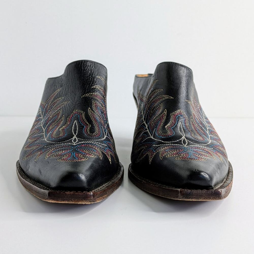 Charlie 1 Horse Shoes Womens 8.5 Black Mules Heels Leather Cowboy Slip On Pointy - Picture 5 of 16